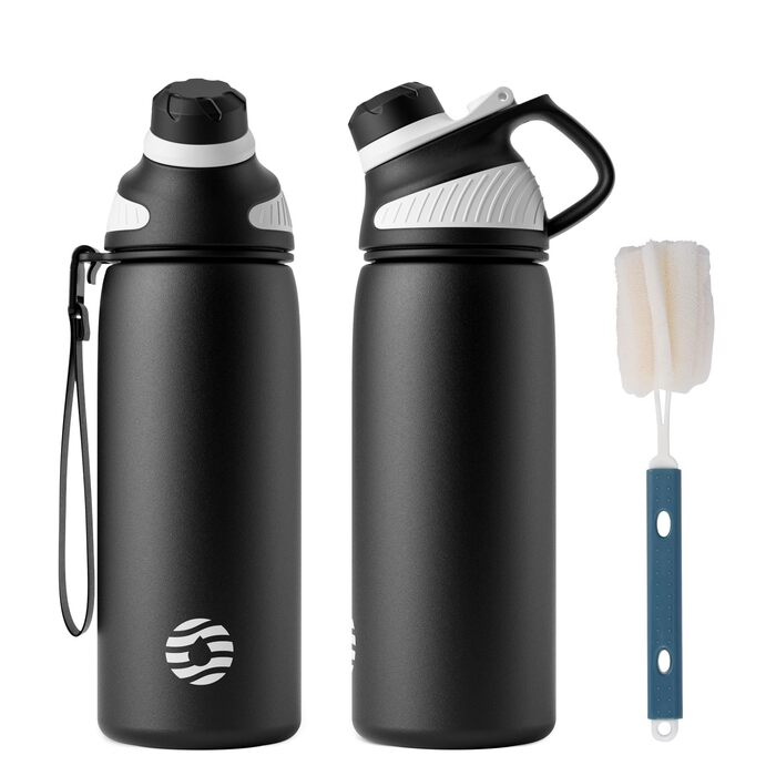 Фляга спортивна Fjbottle Edelstahl 600 мл з магнітною кришкою, нержавіюча сталь, BPA-free, для школи, фітнесу, чорна
