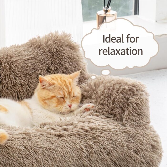 MEWOOFUN Stylish Cat Bed Cat Sofa Fluffy - 76x45cm Large Cat Bed Plush Cat Couch for Small Dogs and Cats Removable and Washable (brown)