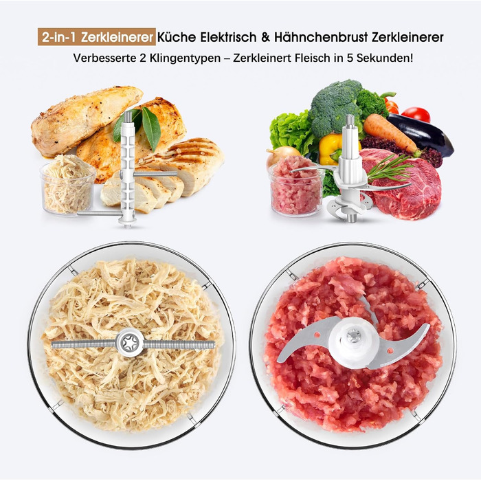 Електричний подрібнювач Zerkleinerer 1.5л для кухні: м'яса, овочів, фруктів, горіхів, дитячого харчування, чорний