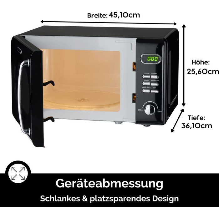 Мікрохвильова піч Wolkenstein Retro WMW720 I 700W, 20L, 5 рівнів потужності, 8 програм, розморожування, LED-дисплей, чорний