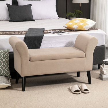 HOMCOM Living Room Bench Modern Upholstered Bench with Storage, Velvety Polyester, Rubberwood, Armrests, 115.5x43.5x66cm | Aosom