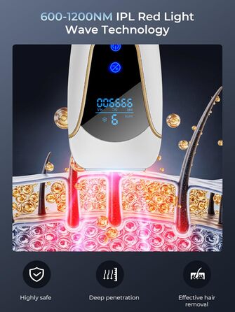 Пристрій для епіляції IPL Laser - безболісна епіляція з охолодженням, 3 функції, 9 рівнів, 600 нм, для жінок та чоловіків, для тіла, бікіні, ніг, пахв, білий