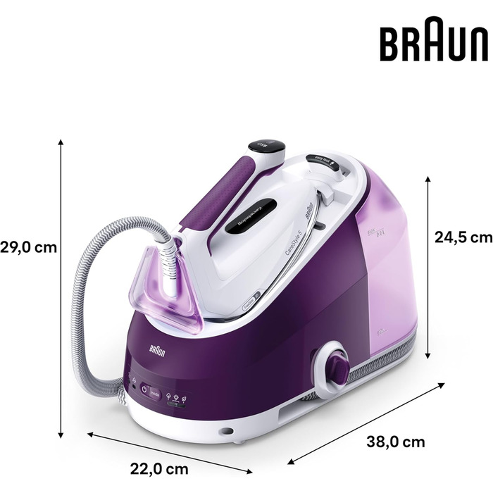 Braun Household CareStyle 5 IS5247 VI Steam Station - Steam Iron with FreeGlide 3D Soleplate, iCare Mode, Vertical Steaming, Detachable 2L Water Tank, 500 g/min Steam Boost, 2400W, Violet
