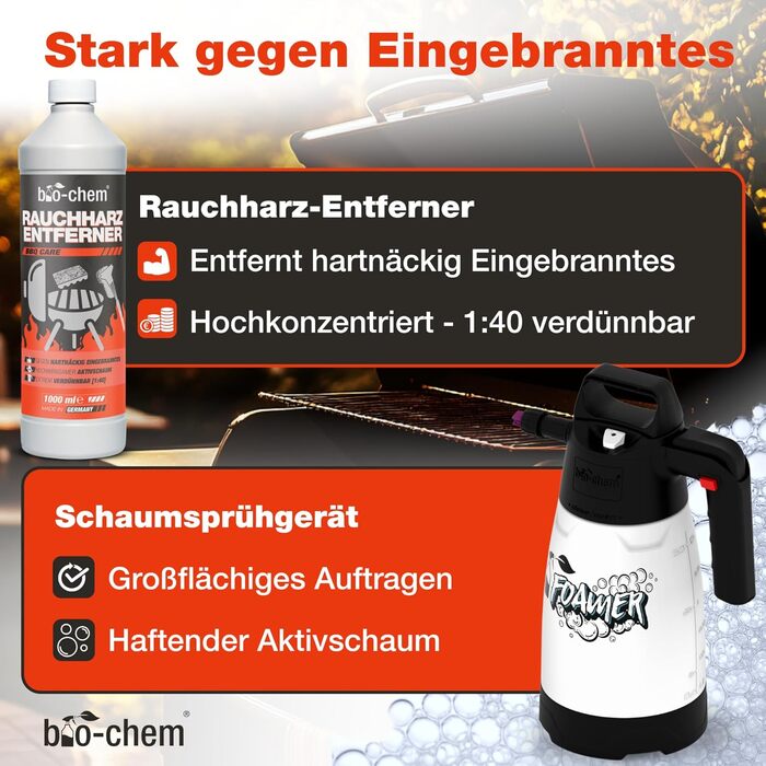 Bio-Chem Grill Cleaning and Care Set Professional Box 9-Piece: Smoke Residue Remover 1L (including spray bottle) + BBQ Cleaner 750ml + Stainless Steel Cleaner 750ml + Foam Sprayer + Grill Brush & Grill Sponge