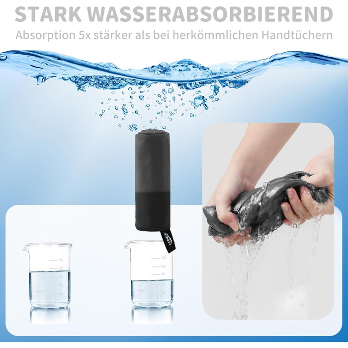 Набір рушників з мікрофібри Pameil (3 шт.): великий (160x80 см) + 2 маленьких (80x40 см), швидковисихаючі, для подорожей, фітнесу, сауни, темно-сірий