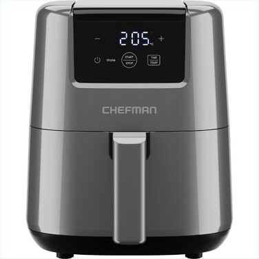 Chefman 2L Digital Air Fryer - Compact, Non-Stick, Dishwasher-Safe Air Fryer with Timer & Shake Reminder - Grey