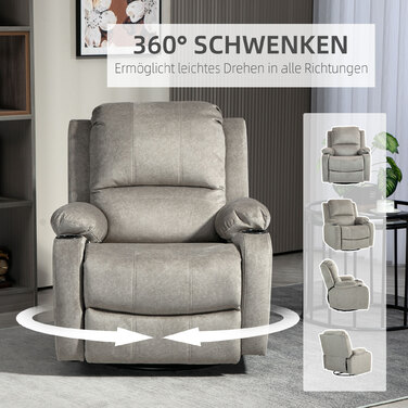 HOMCOM Electric Reclining TV Chair, 360° Swivel, Rocker Function, Pocket Spring, Footrest, Cup Holder, Brown