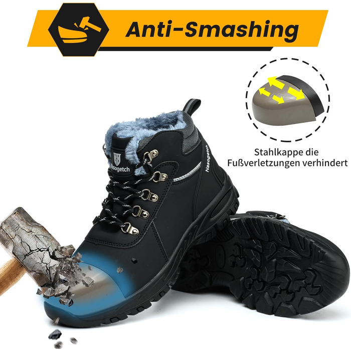 Чоботи робочі зимові непромокаючі з металевим носком для чоловіків та жінок. Робочі чоботи з антиковзною підошвою, захисне взуття, 40 EU, чорний