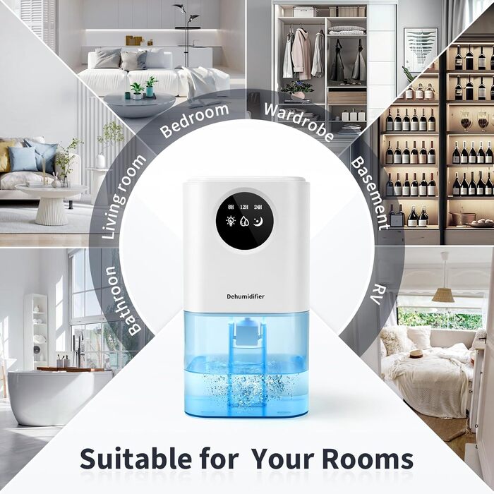 Electric Dehumidifier for Apartment, ANOEPUY 1700ml Dehumidifier Quiet Small Room Dehumidifier with 7 Colors Night Light & Timer for Bedroom, Bathroom, Kitchen, Against Mold, White