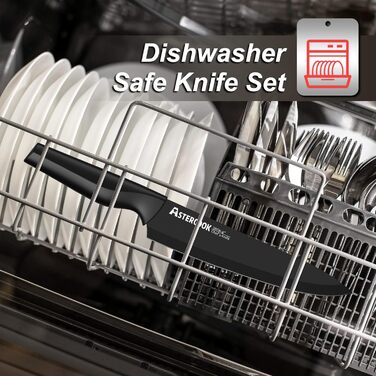 Astercook 21-Piece Kitchen Knife Set with Block - German Stainless Steel, Built-in Sharpener, Dishwasher Safe