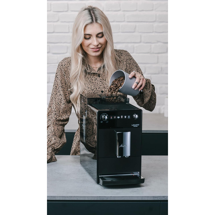 Melitta Latticia OT - Fully Automatic Coffee Machine with Milk System, Coffee Machine with Grinder for e.g. Coffee or Cappuccino, black