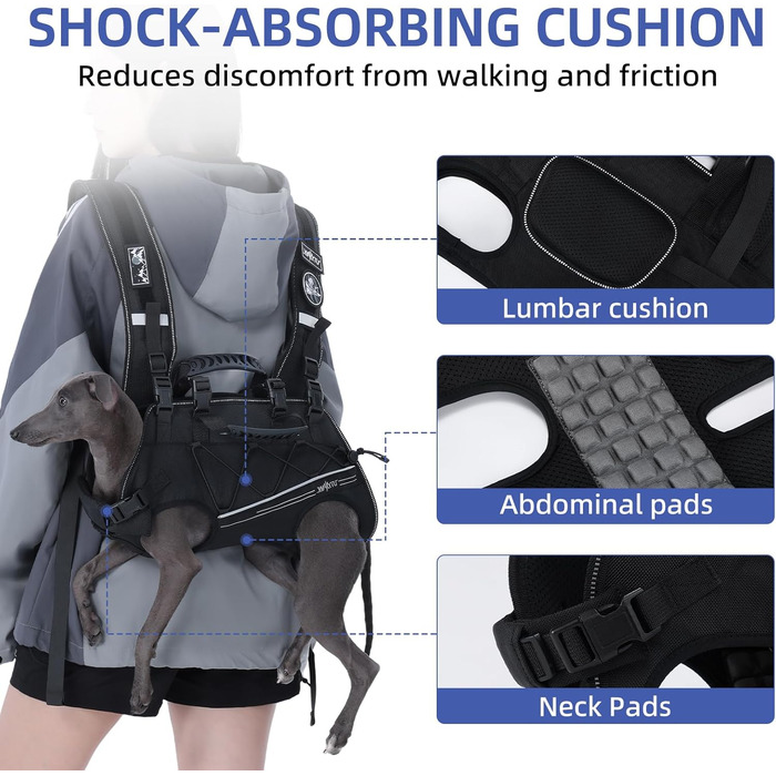 Шлейка-переноска для великих собак Wakytu: переноска-рюкзак для собак з проблемами суглобів, травмами, літніх собак (30-40 кг, XL, чорний)