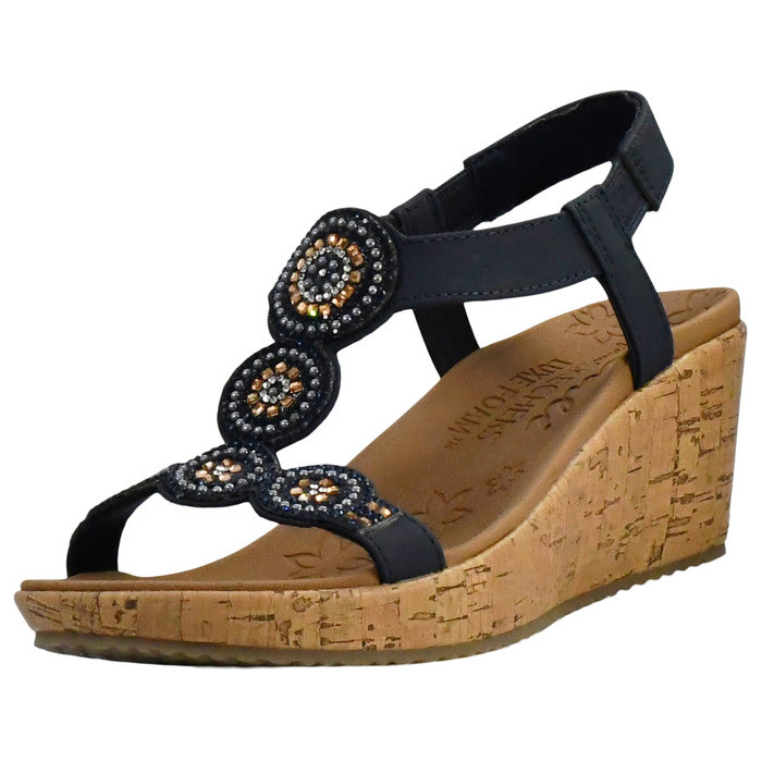 Босоніжки жіночі Skechers Beverlee Date Glam на танкетці, темно-сині 40 EU