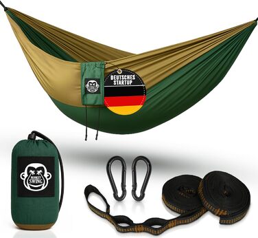 Гамак Ultraleicht: легкий, міцний, для кемпінгу та подорожей (зелений/хакі) – до 300 кг, 275 x 140 см