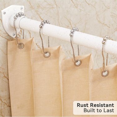 Штанга для душу L-подібної форми, регульована, з 12 кільцями та опорою для стелі, для ванни/ванної кімнати, білий, 60-130см x 60-130см