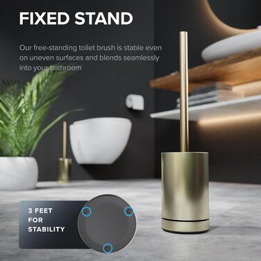 Набір для чищення унітазу з нержавіючої сталі | Силіконова щітка | З вентиляцією | Без кріплення | Замінний насадок | Знімний піддон | Унітазна щітка без монтажу (Золотий)