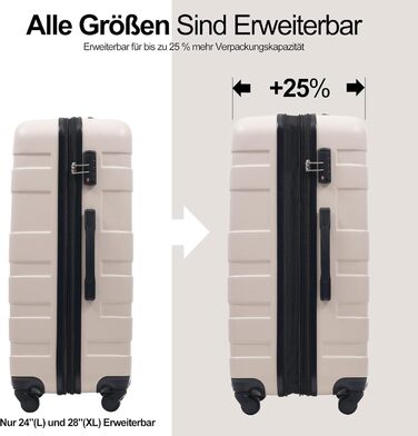 Набір валіз Merax 5 шт. (M-L-XL) з ABS-пластику, TSA-замок, розширювані, з сумкою та косметичкою, Бежевий + Чорний