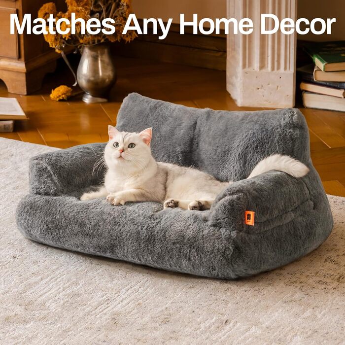 М'яке ліжко для котів та собак MEWOOFUN, зручне диван-ліжко для середніх та маленьких тварин, з антиковзною основою (темно-сірий, 66 x 48 x 33 см)