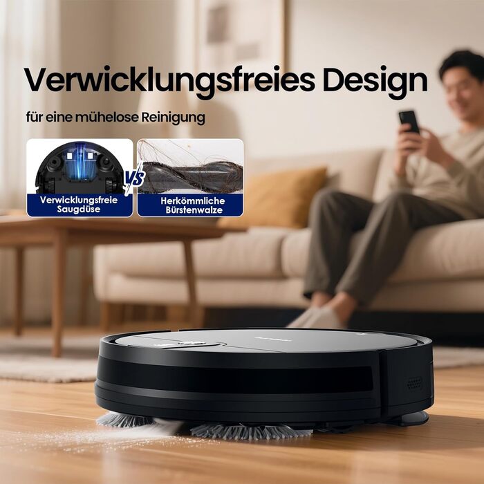 Робот-пилосос VersLife L6 з функцією миття, 4000Pa, керування через додаток, Alexa, до 120 хвилин роботи, ультратонкий дизайн, для шерсті тварин, килимів та твердих підлог, чорний