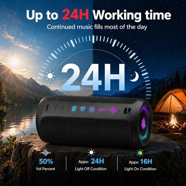 Портативна Bluetooth колонка TIMU з підсвіткою, 25 Вт, IPX7, 20 год, AUX, TF-карта, чорна