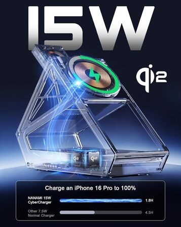 Зарядний пристрій NANAMI 3-в-1 MagSafe: для iPhone 17, 15, 14, 13, 12, Apple Watch, AirPods. Чорний, 15W, Qi2, MagSafe