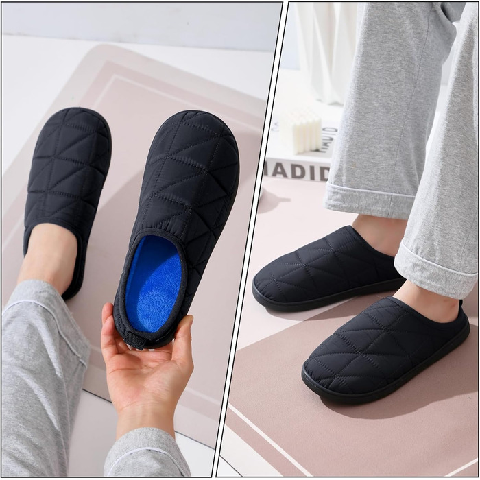 Тапочки домашні жіночі/чоловічі зимові теплі, плюшеві, м'які, зручні з memory foam, антиковзні, двоколірні, для дому та вулиці, 38/39 EU, чорні