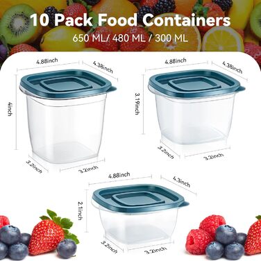 Контейнери для їжі EFISH 20 шт. Прямокутні, пластикові, з кришкою, 500 мл. Набір для школи, роботи та подорожей