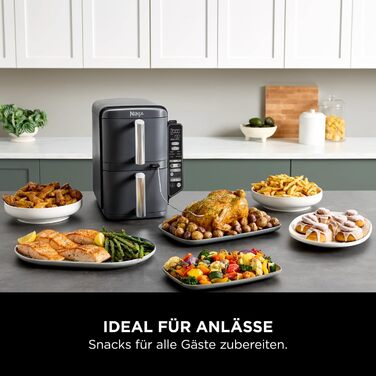 Фритюрниця повітряна Ninja Double Stack XL 9.5L з цифровим термометром, сіра SL451EU