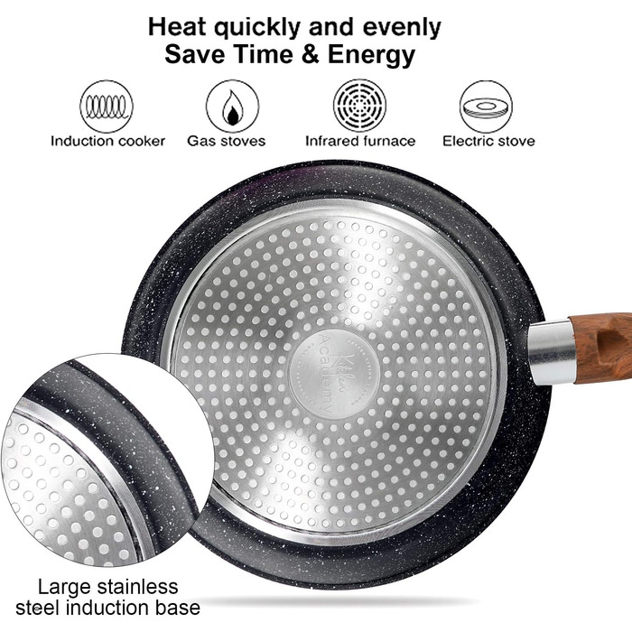 Набір каструль з нержавіючої сталі 12 шт. з кришками з термостійкого скла, гранітне покриття, чорний, ебенholz