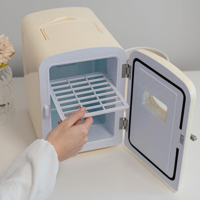 Міні-холодильник Flamingueo 4L: 12V/220V, охолодження та нагрів, для кімнати/столу, бежевий