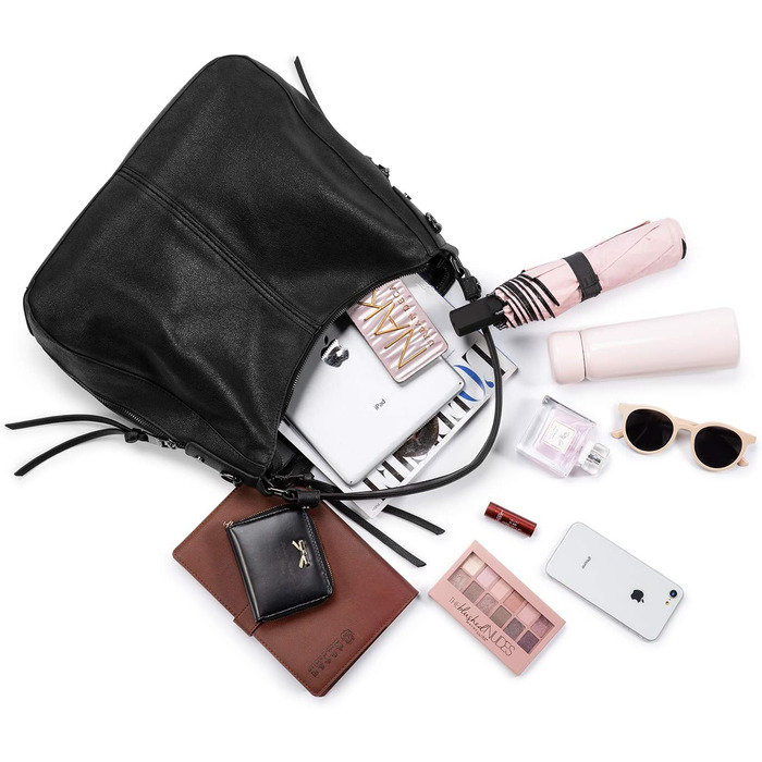 Жіноча сумка-шопер Realer середнього розміру, чорна (L) - PU шкіра, для роботи, офісу, покупок, вінтажний стиль Hobo