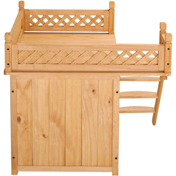 Двоярусний будиночок для котів та собак Tierhaus з дерева, сертифікат FSC®, 65x55x54 см - тераса, сходи, балкон