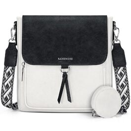 Сумка жіноча RAINSMORE середнього розміру через плече, шкірзам PU, чорно-біла з широким ременем