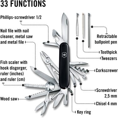 Мультитул Victorinox Swiss Champ: 33 функції, ніж, відкривачка, викрутка (чорний)