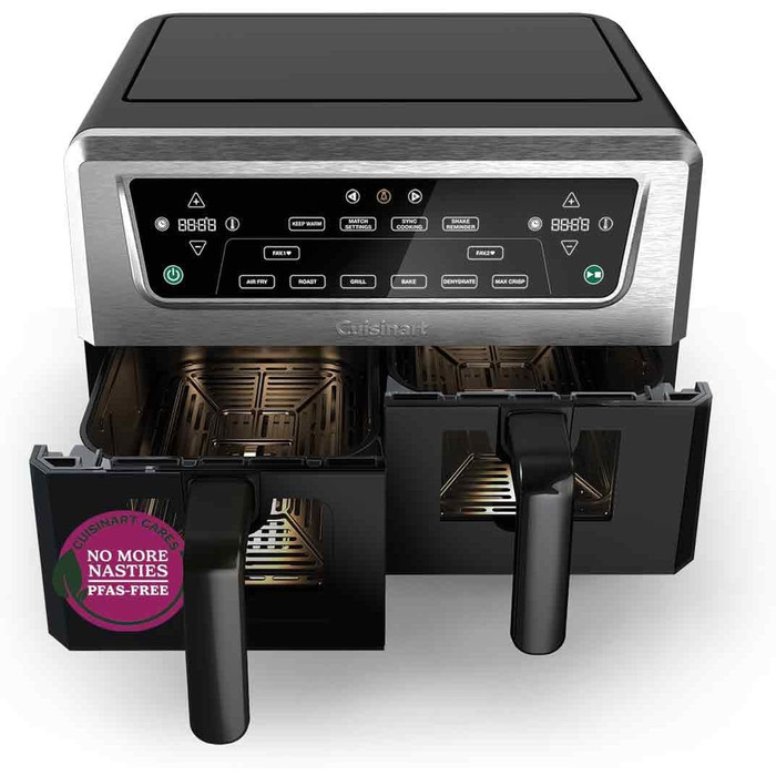 Фритюрниця Cuisinart XXL 10.4L з двома зонами нагріву | Без PFAS та хімікатів | Для смаження, грилю, випікання, дегідратації та підтримання тепла | 2 камери (2 x 5.2L) | 8+ порцій | Деталі придатні для миття в посудомийній машині (2 камери / 10.4L, нержав