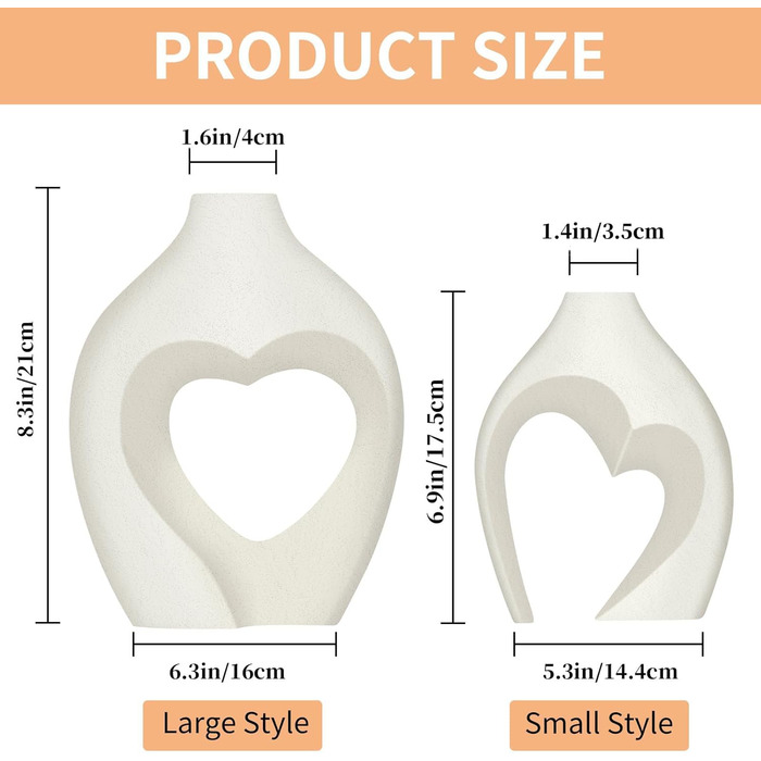 Керамічні вази у формі серця, 2 шт. Матові вази для декору столу, весілля, їдальні, вітальні, офісу, дому