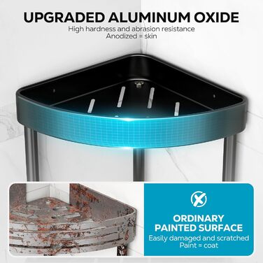 Поличка для душу Nieifi без свердління, кутова, з нержавіючої сталі, 4 яруси, чорна