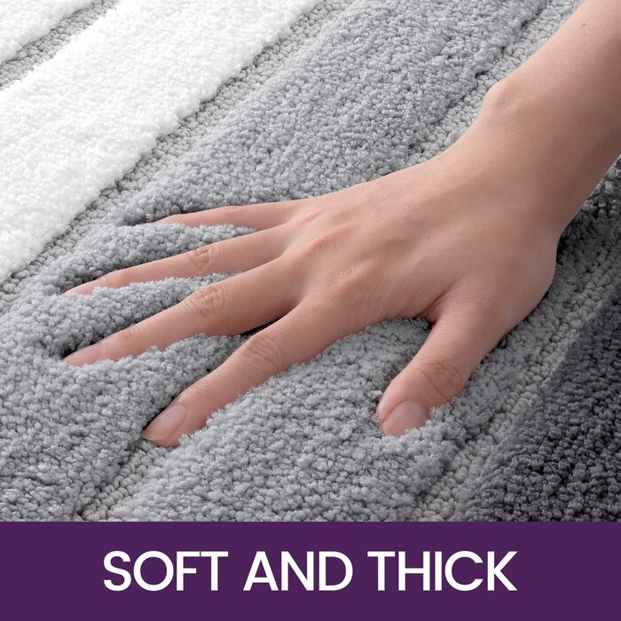 DEXI Non-Slip Bathroom Rug - Absorbent Bath Mat 60 x 110 cm - Washable, Soft & Grey