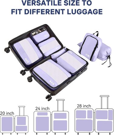 Органайзер для валізи MURISE, 8 шт. - Packing Cubes для подорожей, набір для організації речей у валізі (фіолетовий)
