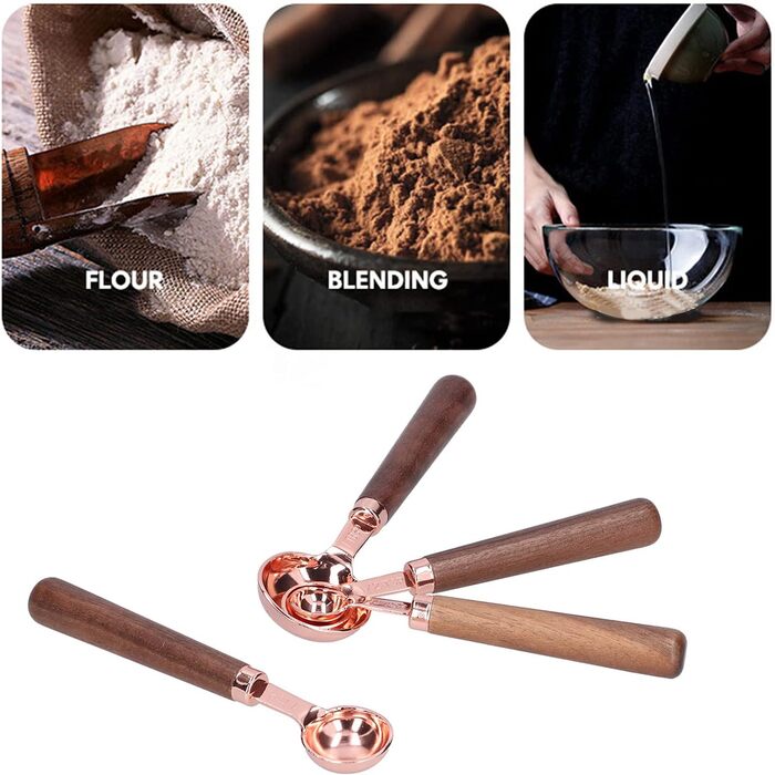 Measuring Spoon Set, 4 Measuring Cups in Rose Gold with Scale, Stainless Steel Measuring Spoons for Kitchen Utensils (Size: S)