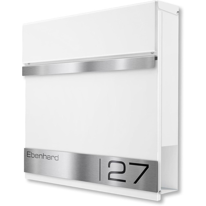 Поштова скринька Metzler Premium з газетницею, антрацит. Персоналізована з табличкою для імені. Якісна настінна поштова скринька з нержавіючої сталі V2A з порошковим покриттям RAL 7016, модель Stencil (біла)