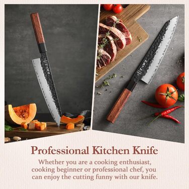 HEZHEN 21.5cm Kiritsuke Chef's Knife - 3-Layer Forged Steel, Japanese Kitchen Knife with Redwood Handle & Wooden Sheath