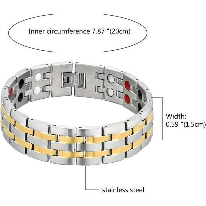 Магнітний браслет для чоловіків JewelryWe - терапевтичний, з нержавіючої сталі, великий, широкий, з ланцюжком. Ідеальний подарунок на День батька (4 шт.)