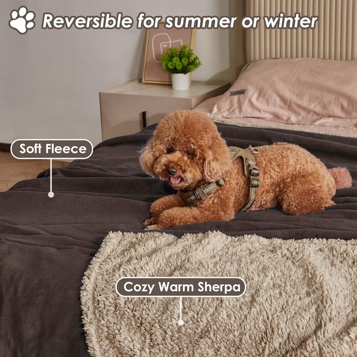 Водонепроникний коврик для собак та котів, миючий, захисний коврик для дивану, теплий та м'який, великий розмір 150 x 120 см, коричневий/тауп