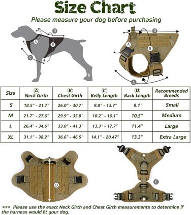 Шлейка для собак Rabbitgoo для великих собак без натягу, тактична нагрудна шлейка з MOLLE, металеві пряжки, дихаюча, військова, регульована, з підкладкою, L (1 шт., коричнева)