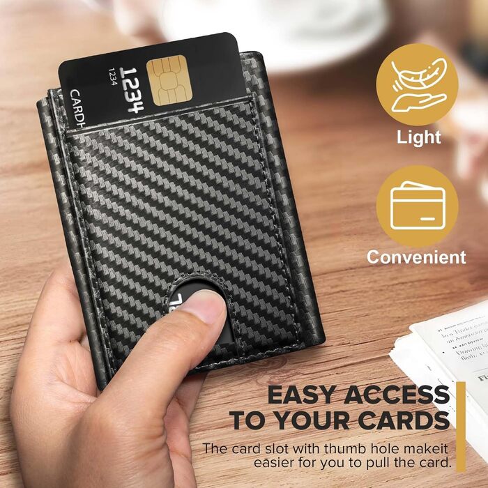 Чоловічий гаманець UNOSEKS: RFID захист, картхолдер, slim дизайн, відділення для монет, картки, ID, з алюмінію (карбон, чорний)