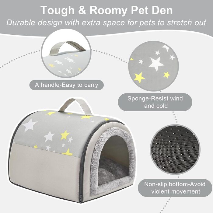 Будка для собак Jiupety, 2-в-1: котяча печера, розмір S. Підходить для собак, котів та цуценят. Тепла затишна печера-ліжко, сірий колір.