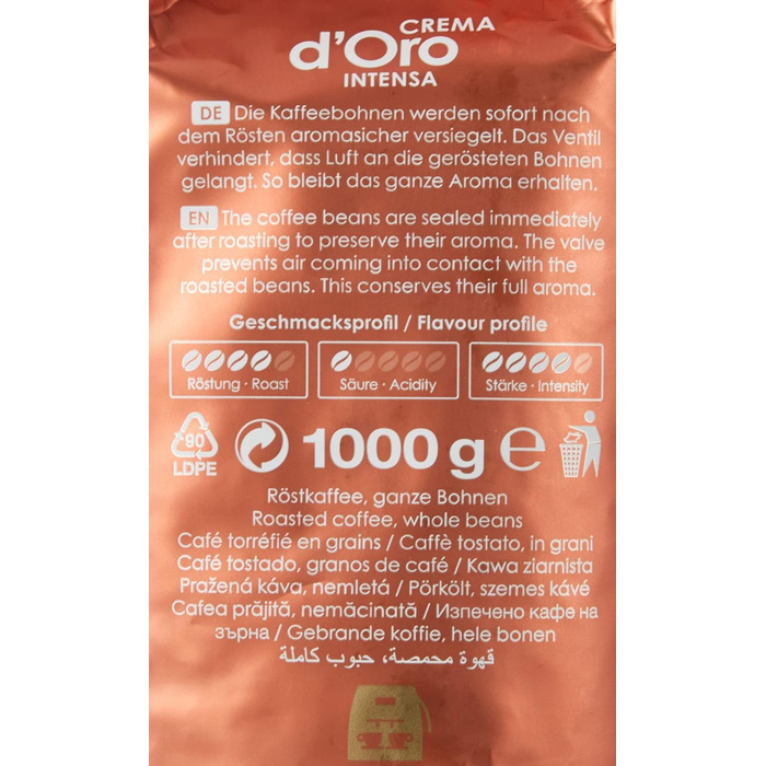 Кава в зернах Dallmayr Crema D'Oro Medium Roast, інтенсивна та пряна, 1 кг (набір 4 упаковки)