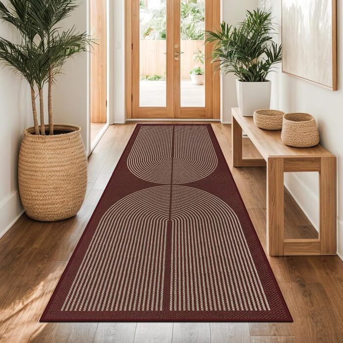 Килимок для підлоги/коридору 80x200 см з джуту, антиковзаючий, для кухні, спальні, балкону (червоний)