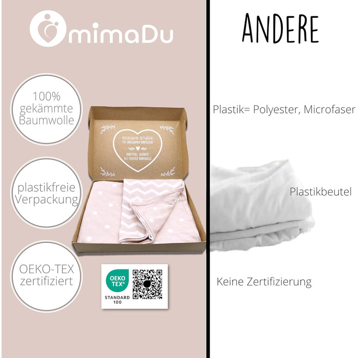Набір постільної білизни для малюків з органічної бавовни GOTS (Oeko-Tex100), 100 x 135 см - комплект постільної білизни для дитячого ліжечка з наволочкою та ковдрою для хлопчиків та дівчаток (Пудрово-рожевий, 100x135 см + 40x60 см)